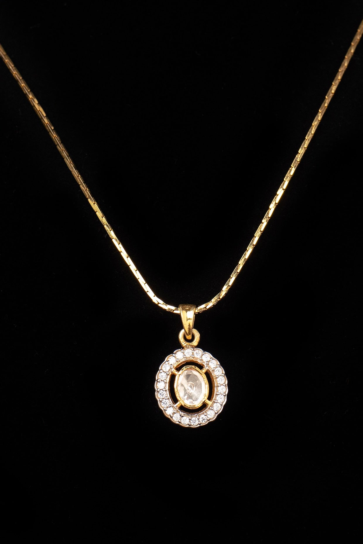 Gold Plated White Kundan Polki Pendant Necklace In Sterling Silver