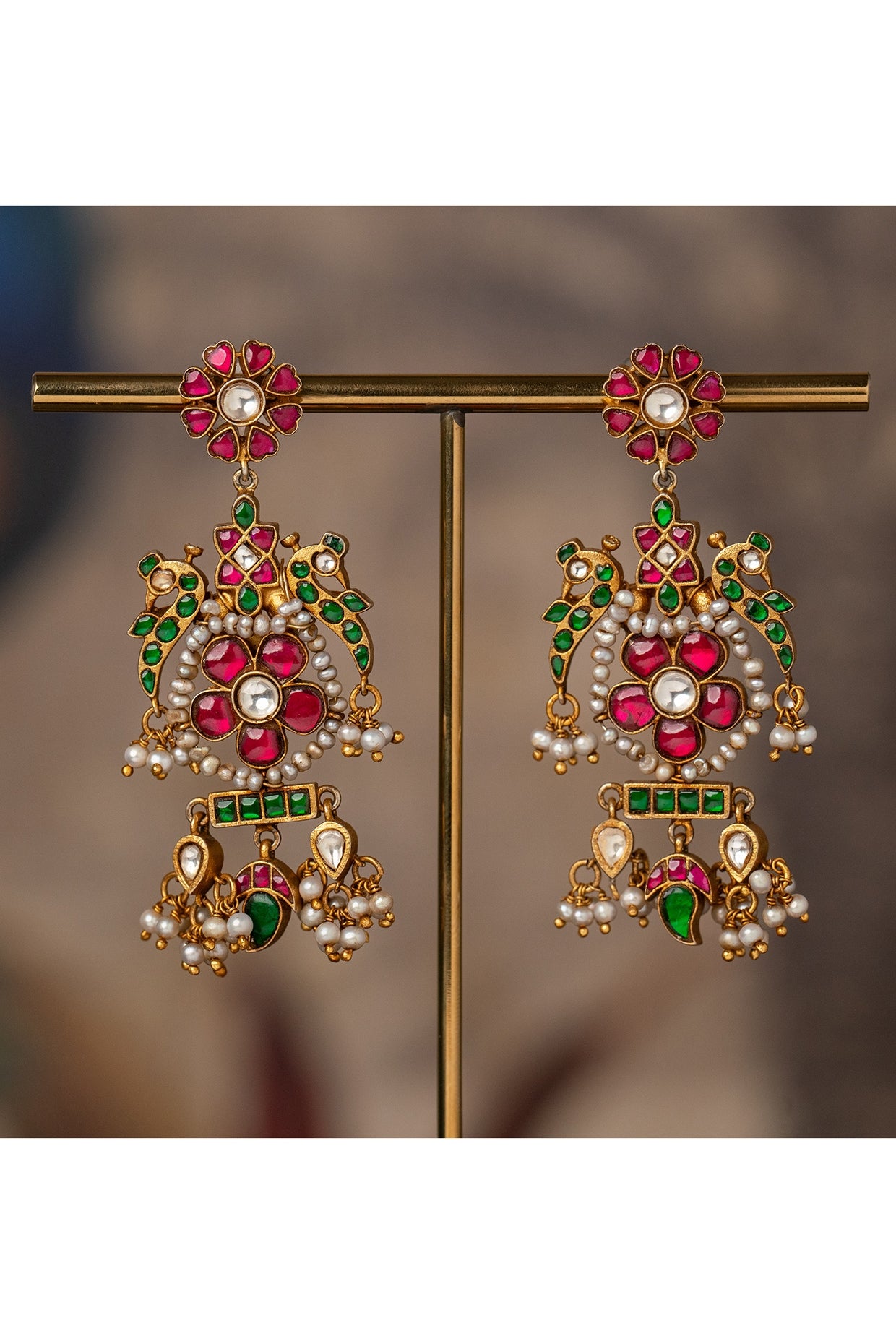 Gold Plated Multi-Colored Kundan Polki Dangler Earrings In Sterling Silver