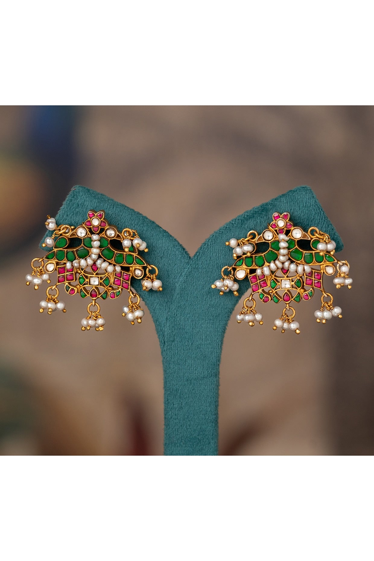 Gold Plated Multi-Colored Kundan Polki Dangler Earrings In Sterling Silver