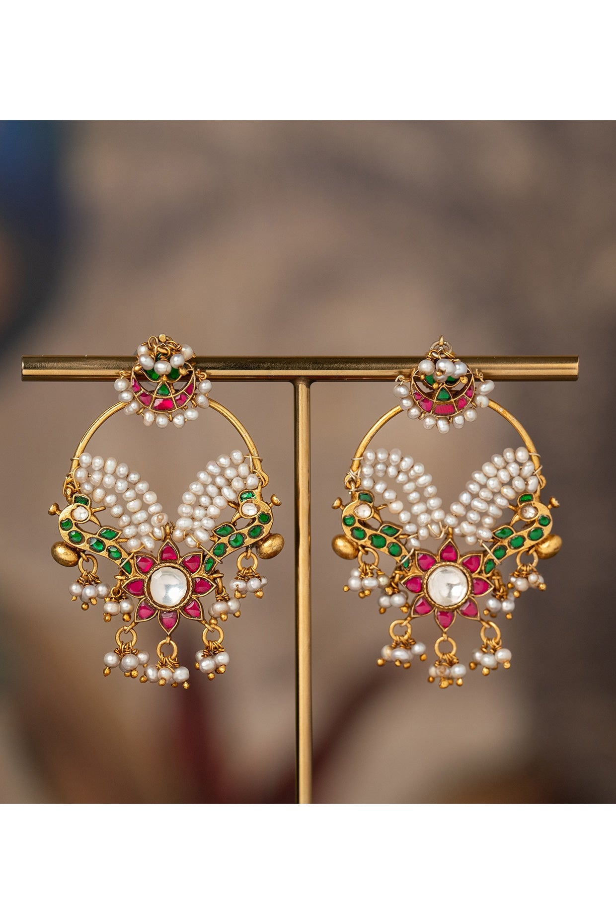 Gold Plated Multi-Colored Kundan Polki Dangler Earrings In Sterling Silver