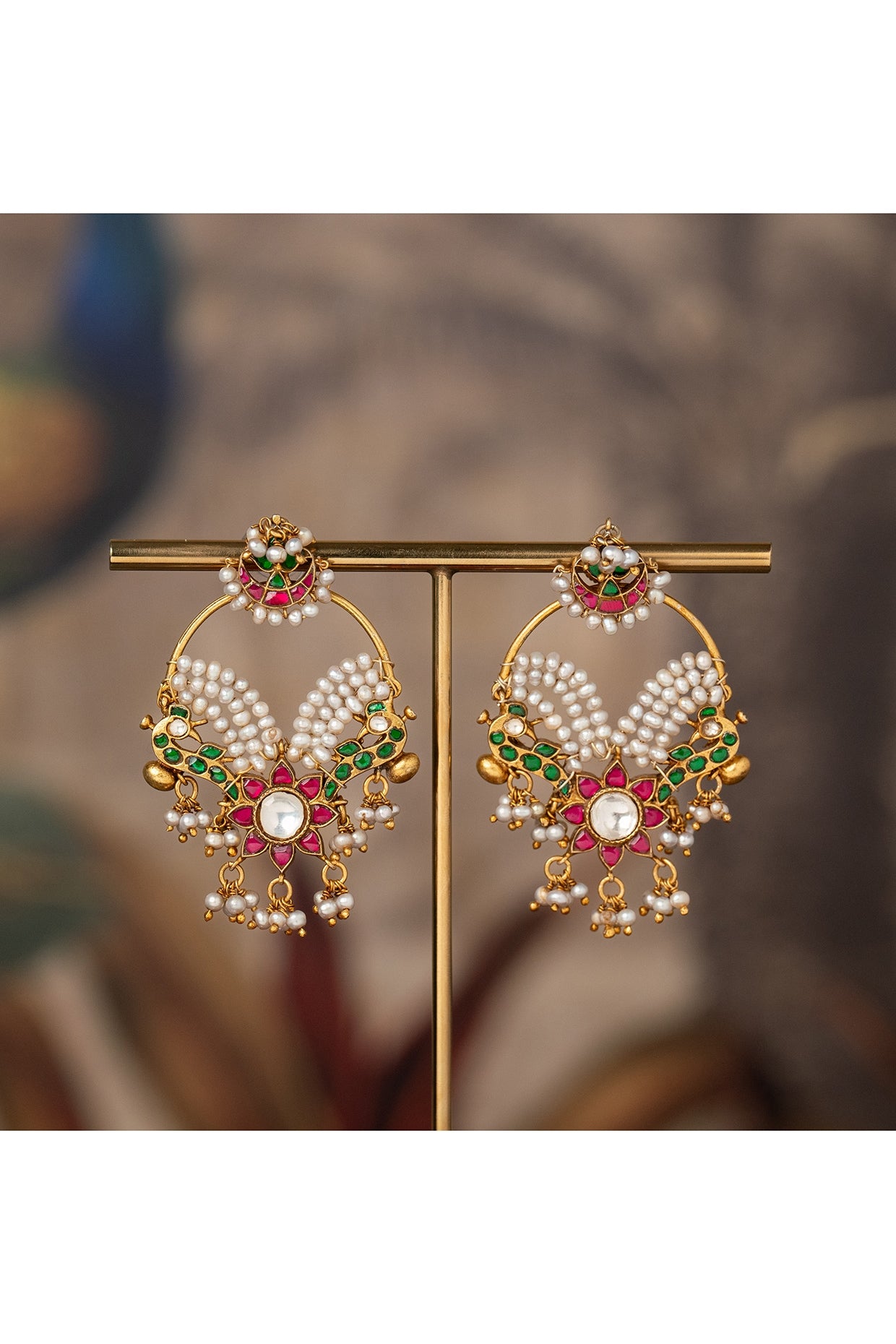 Gold Plated Multi-Colored Kundan Polki Dangler Earrings In Sterling Silver