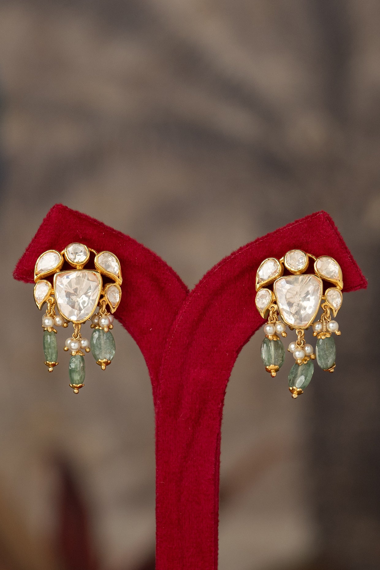 Gold Plated White Kundan Polki Dangler Earrings In Sterling Silver