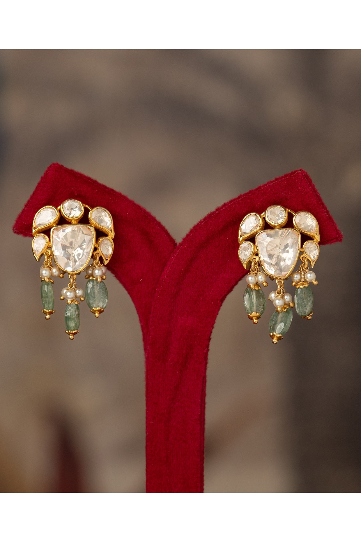 Gold Plated White Kundan Polki Dangler Earrings In Sterling Silver