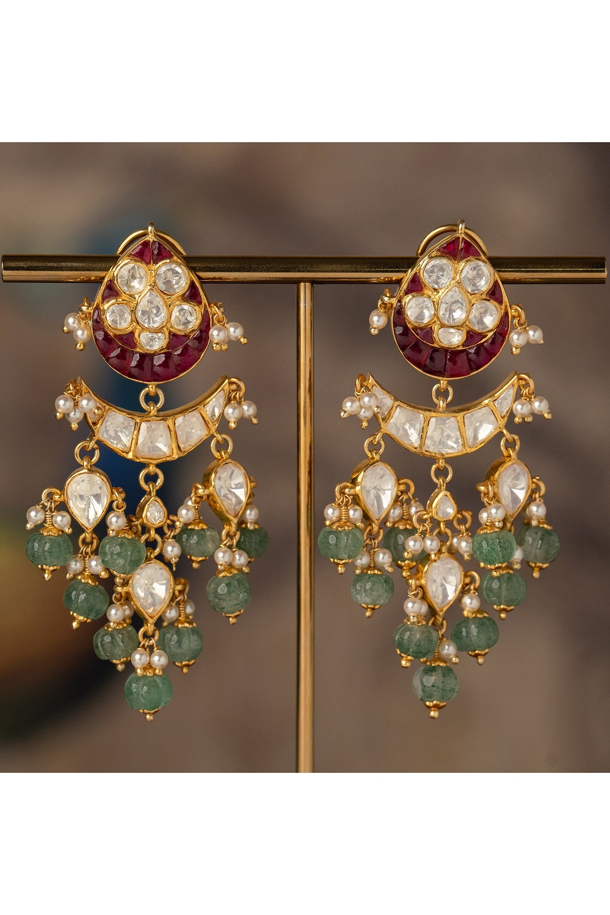 Gold Plated Multi-Colored Kundan Polki Dangler Earrings In Sterling Silver