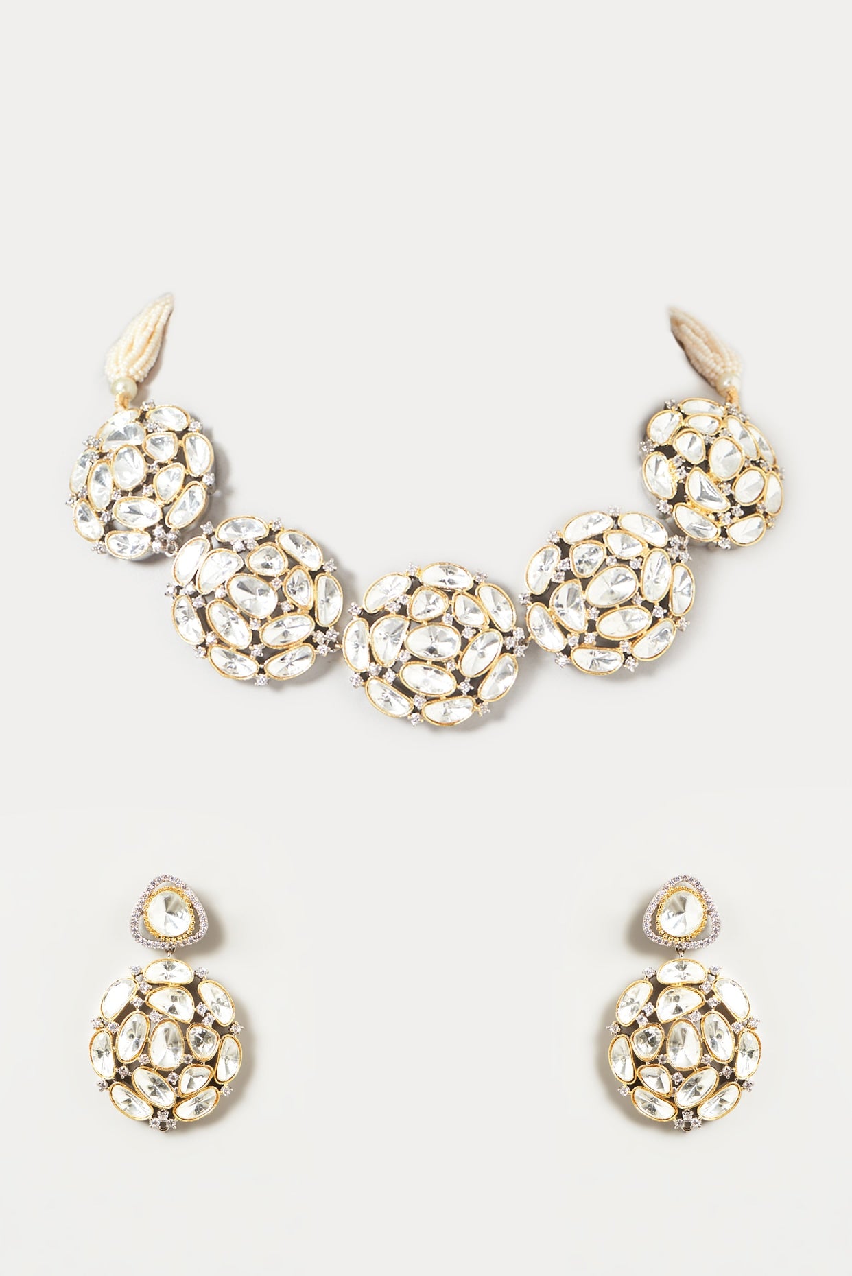 Gold Finish Kundan Polki Necklace Set