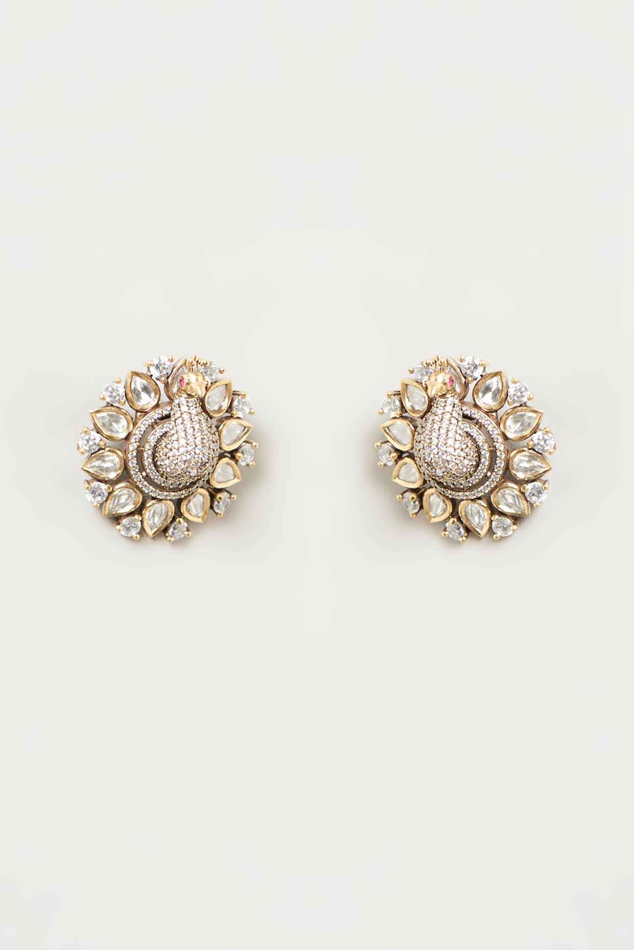 Gold Finish Kundan Polki & Synthetic Stone Stud Earrings