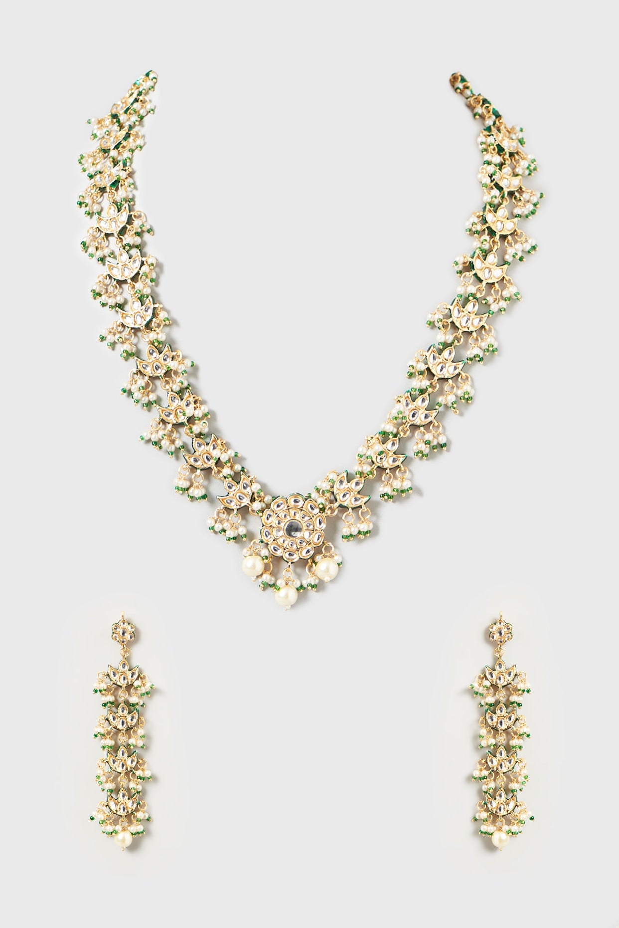 Gold Finish Kundan Polki Long Necklace Set