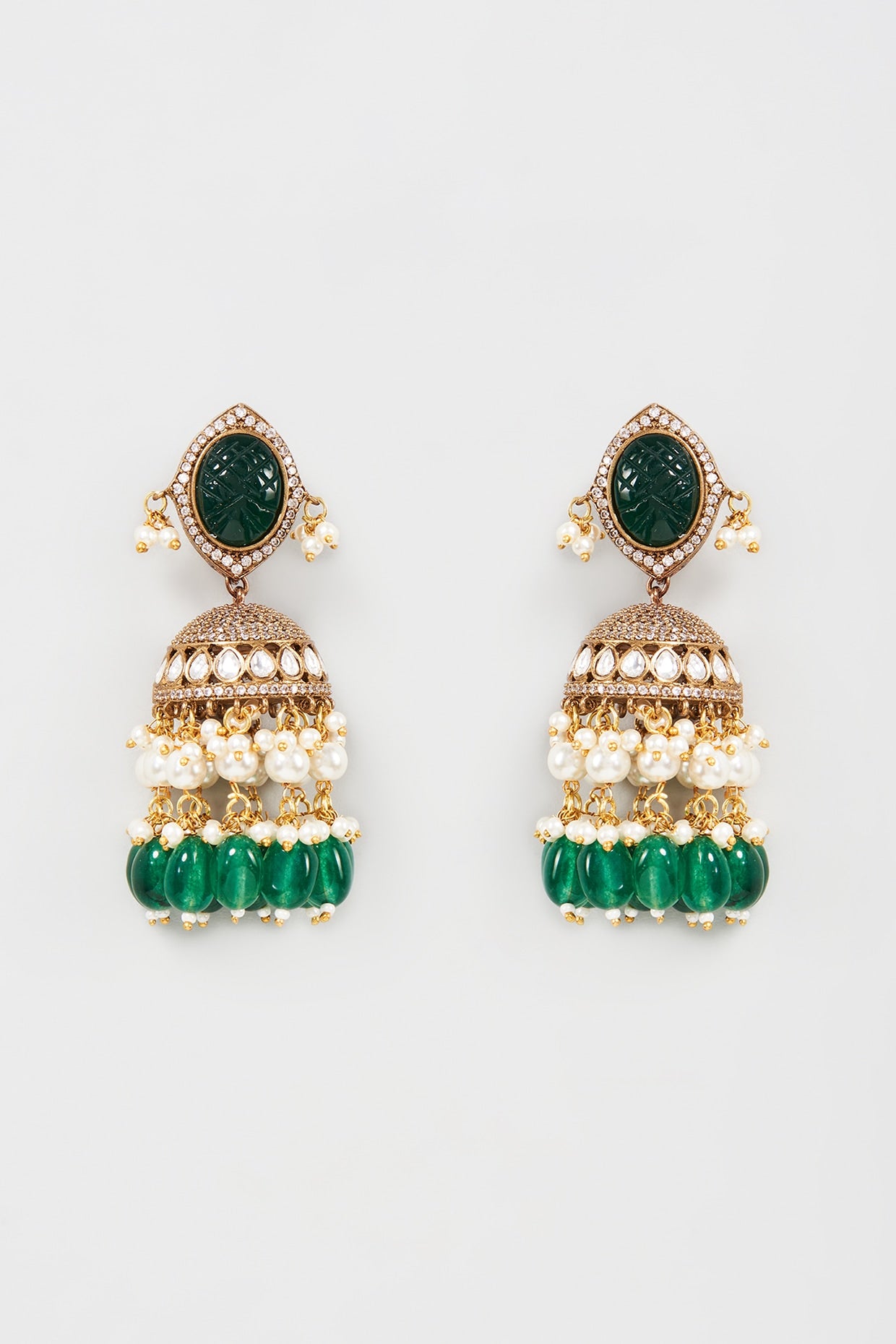 Gold Finish Kundan Polki & Synthetic Emerald Stone Dangler Earrings