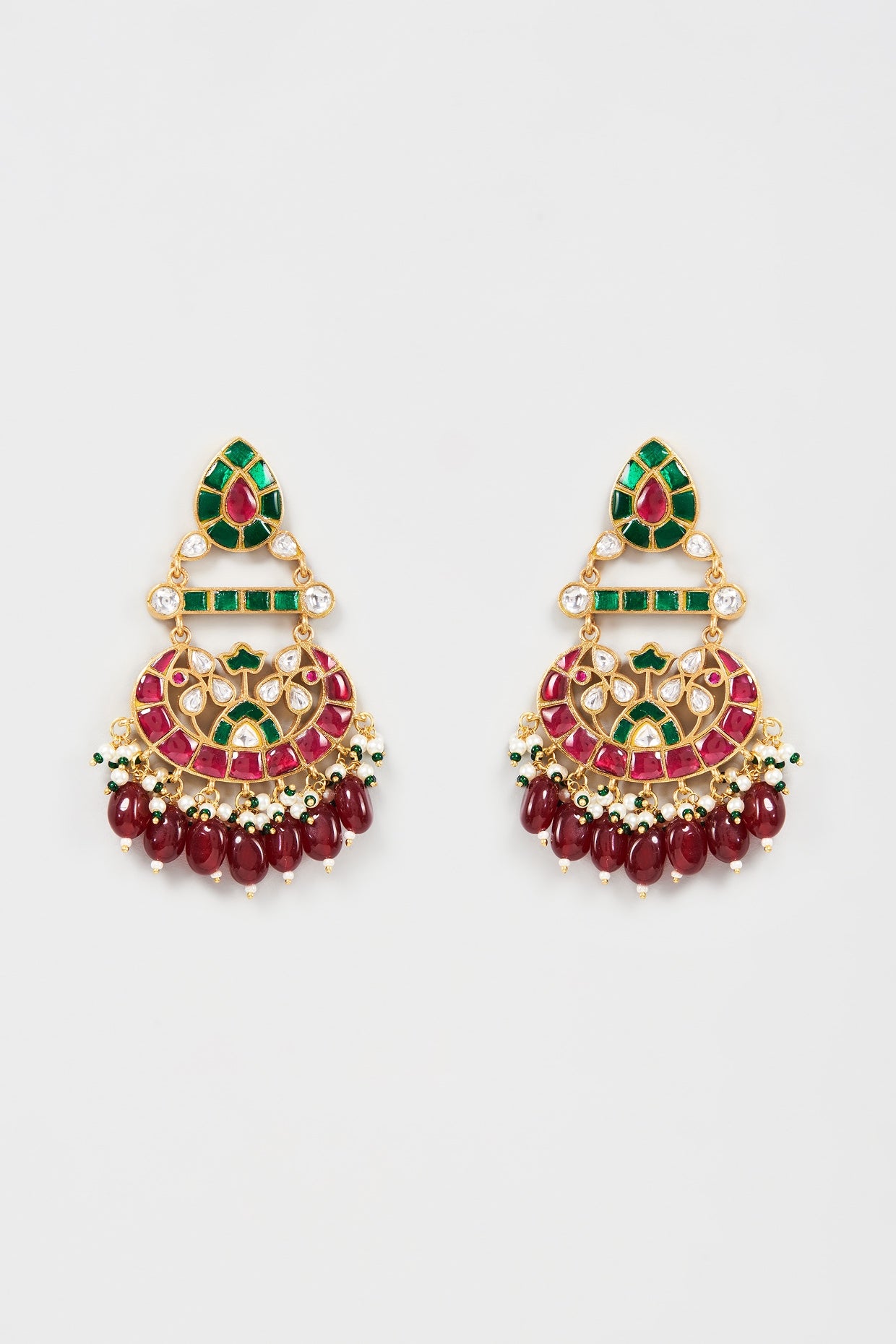 Gold Finish Kundan Polki & Synthetic Ruby Stone Dangler Earrings