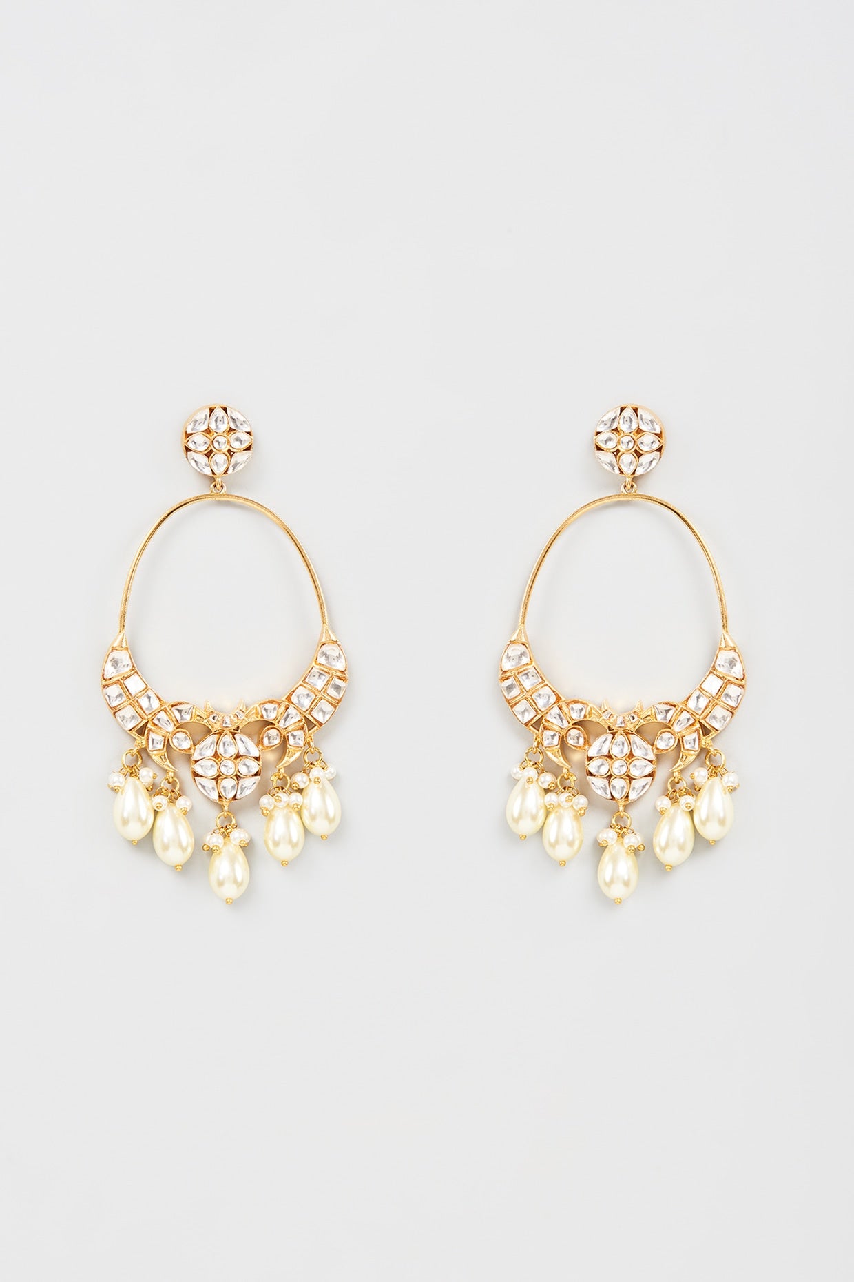 Gold Finish Kundan Polki & Pearl Dangler Earrings