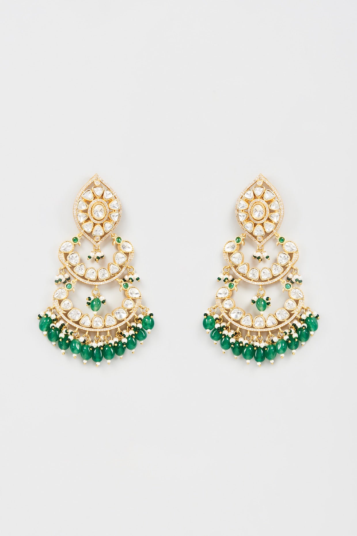 Gold Finish Kundan Polki Dangler Earrings