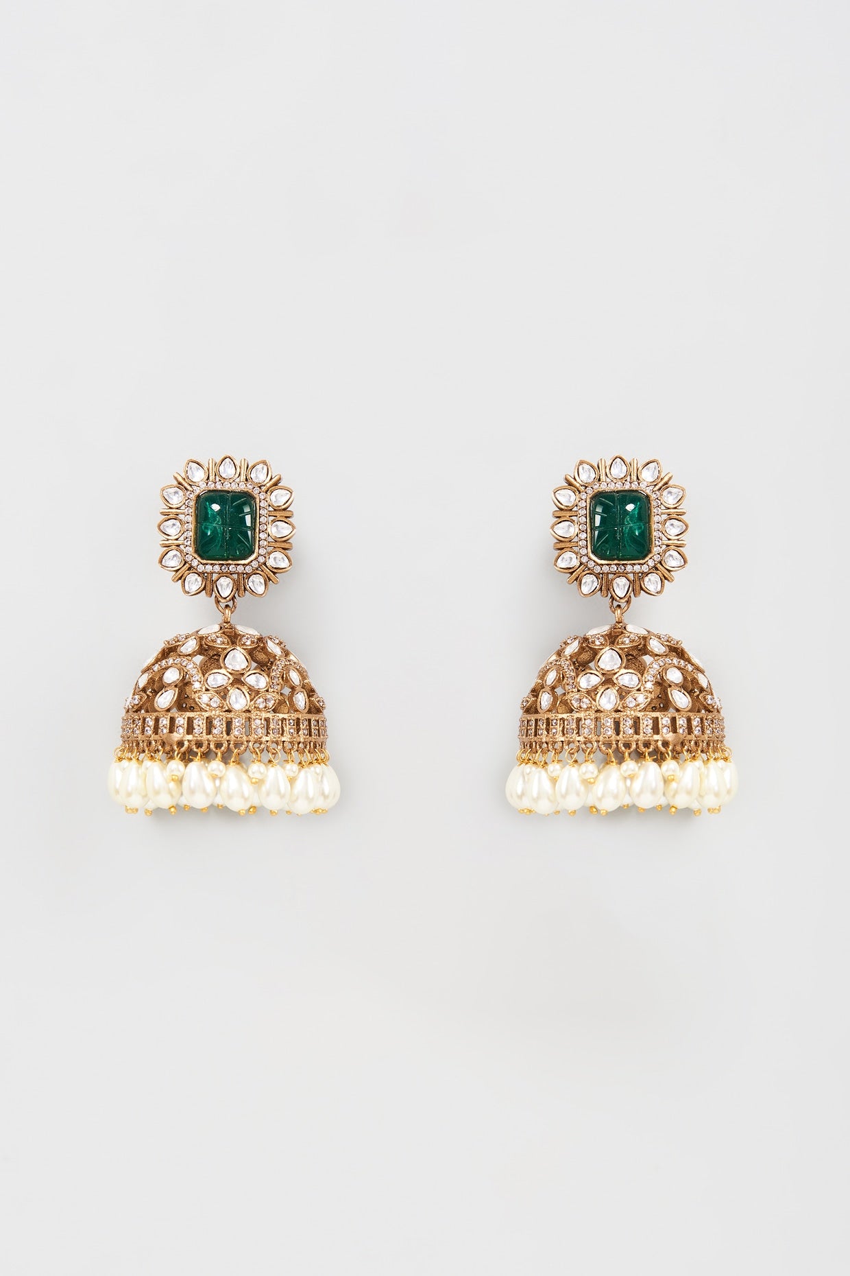 Gold Finish Kundan Polki & Pearl Dangler Earrings