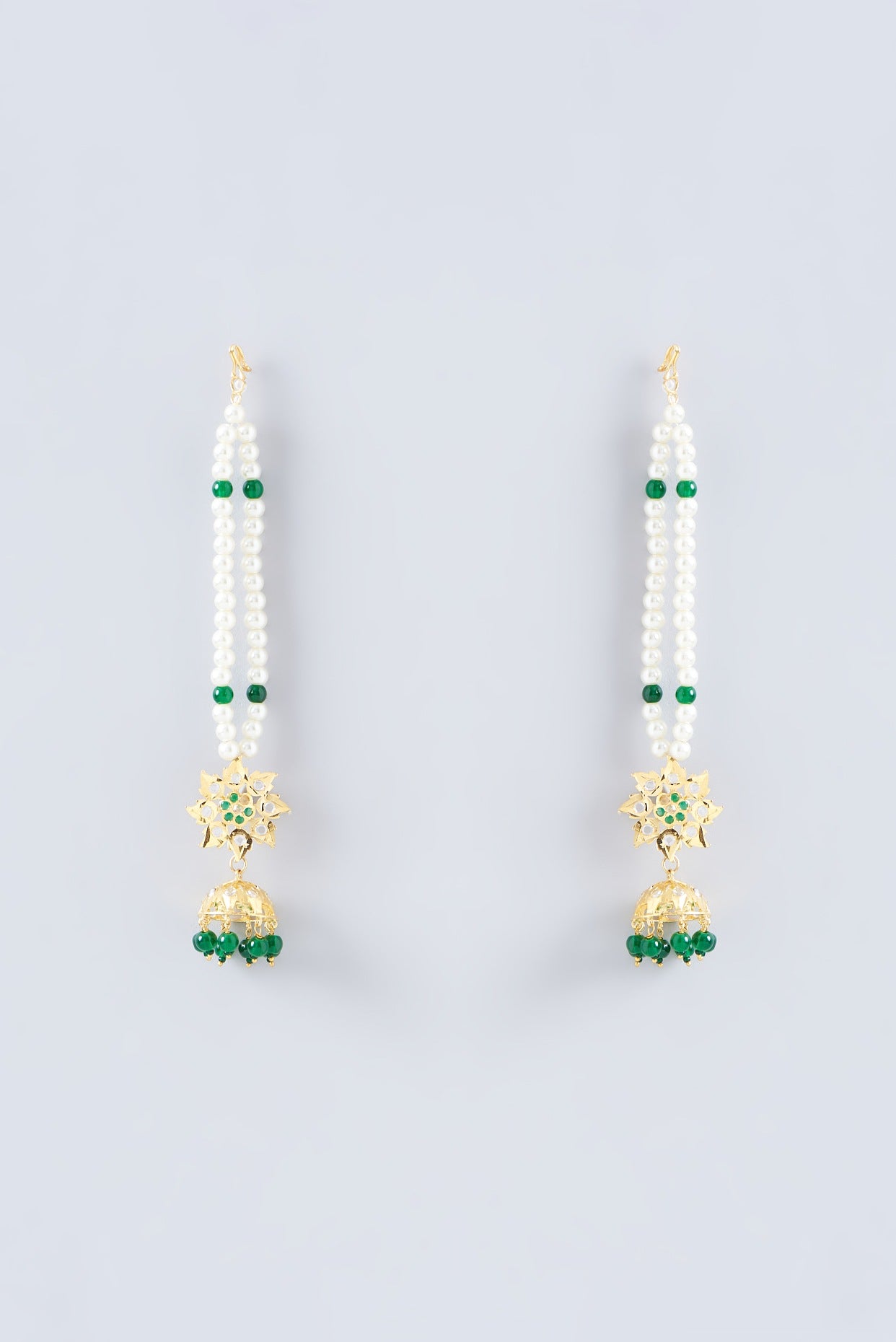 Gold Finish Kundan Polki & Green Beaded Choker Necklace Set