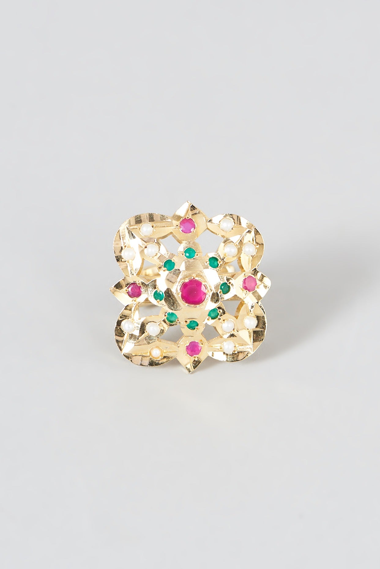 Gold Finish Kundan Polki Ring