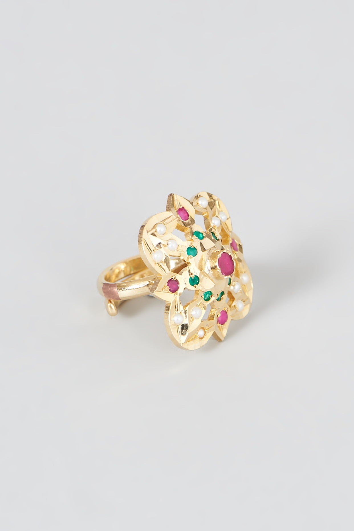 Gold Finish Kundan Polki Ring