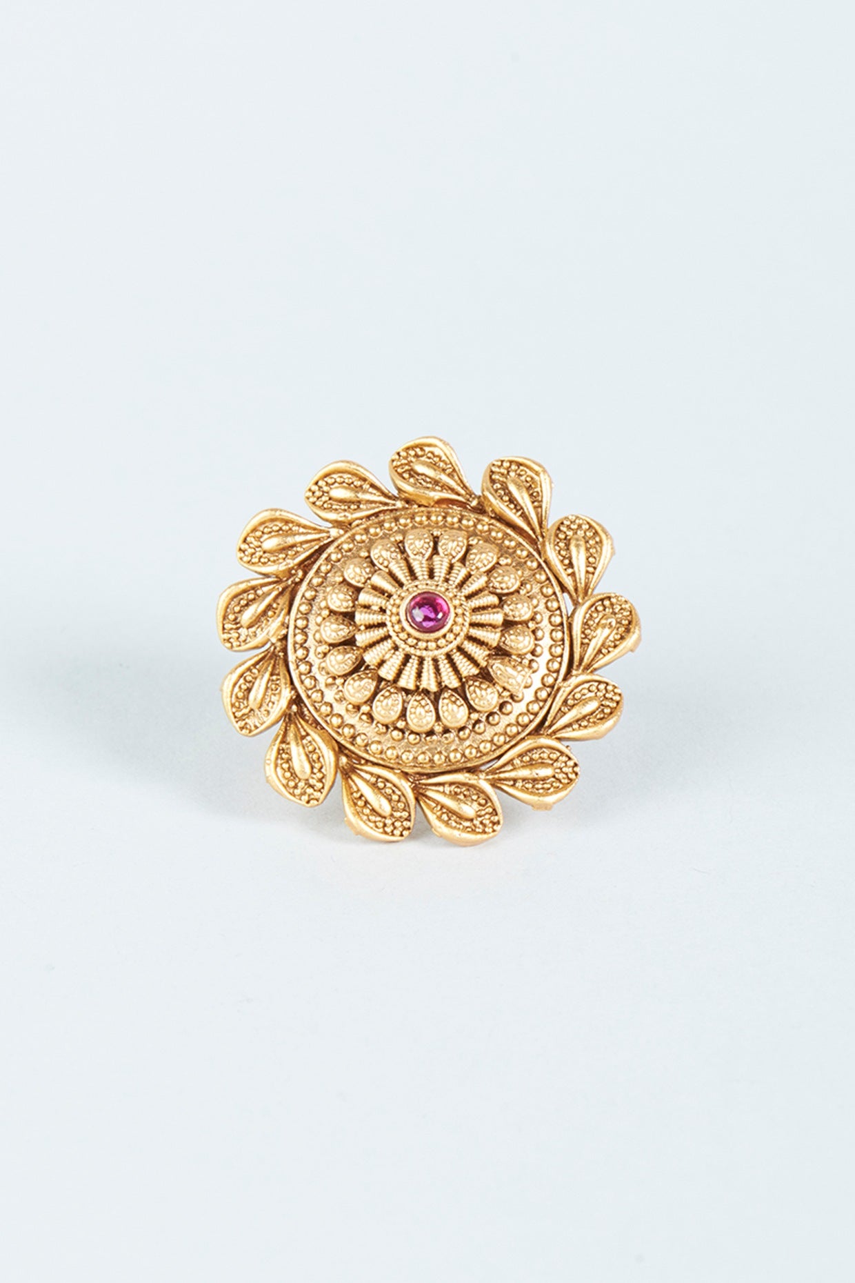 Gold Finish Pink Stone Ring