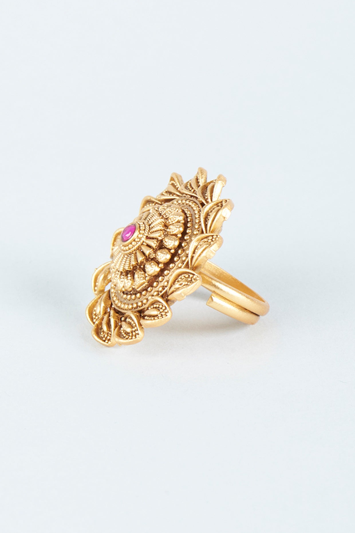 Gold Finish Pink Stone Ring