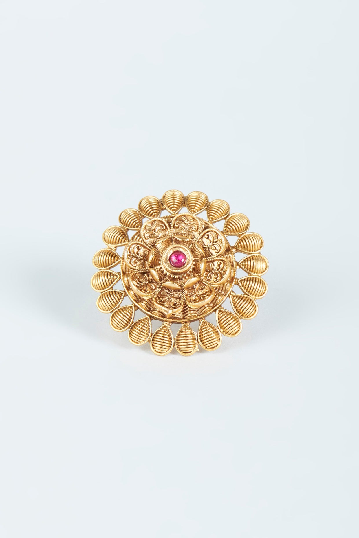 Gold Finish Pink & Green Synthetic Stone Ring