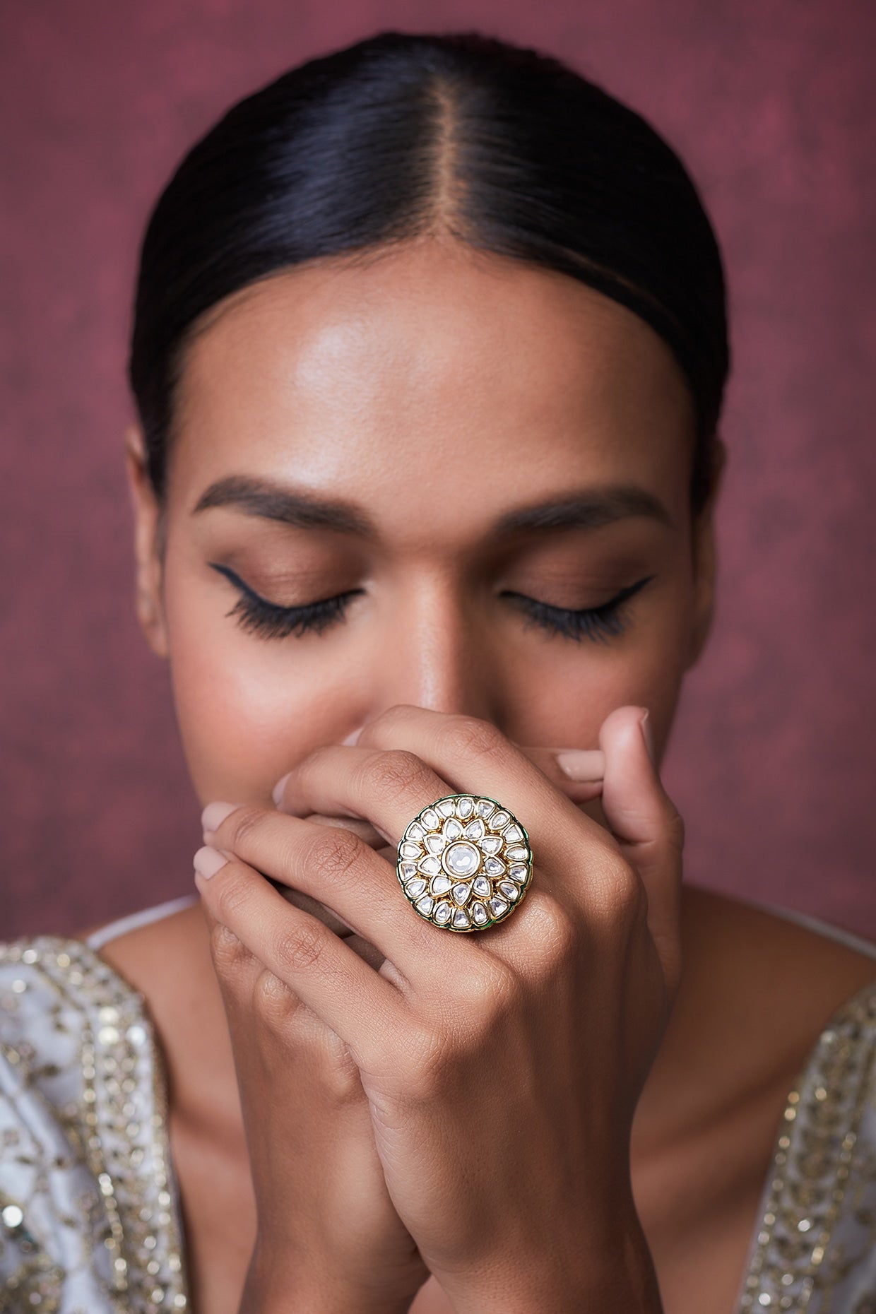 Gold Finish Kundan Polki Ring