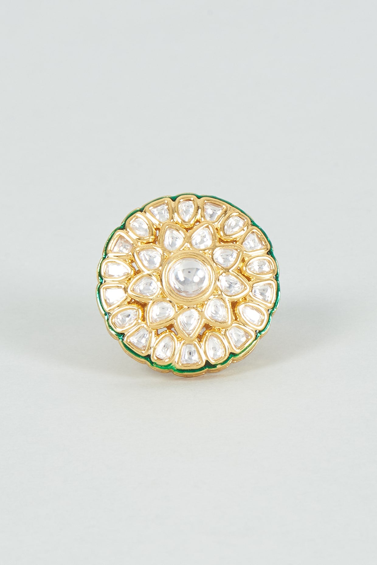 Gold Finish Kundan Polki Ring
