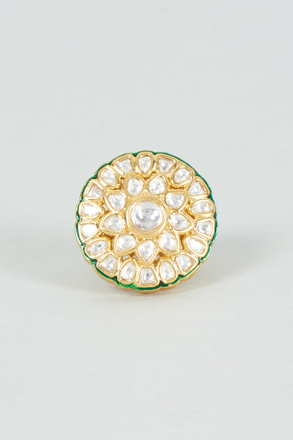 Gold Finish Kundan Polki Ring