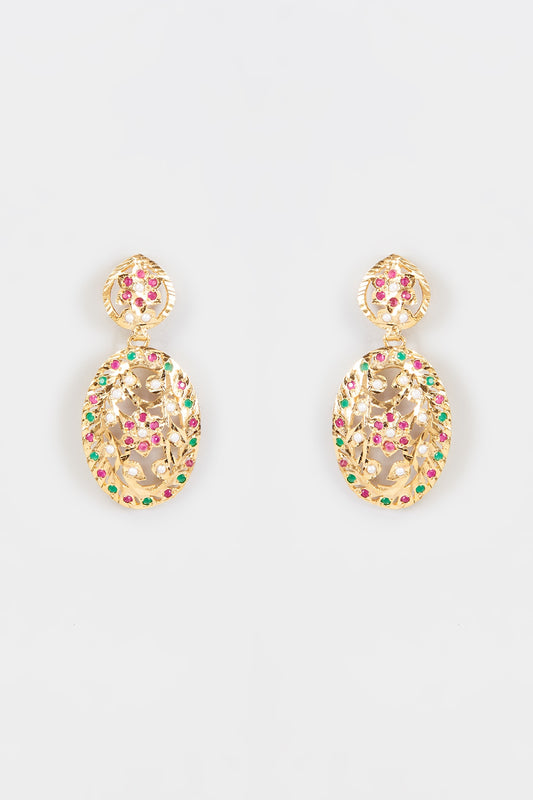 Gold Finish Kundan Polki Dangler Earrings