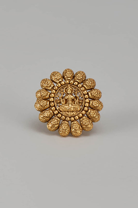 Gold Finish Kundan Polki & Navratna Temple Ring