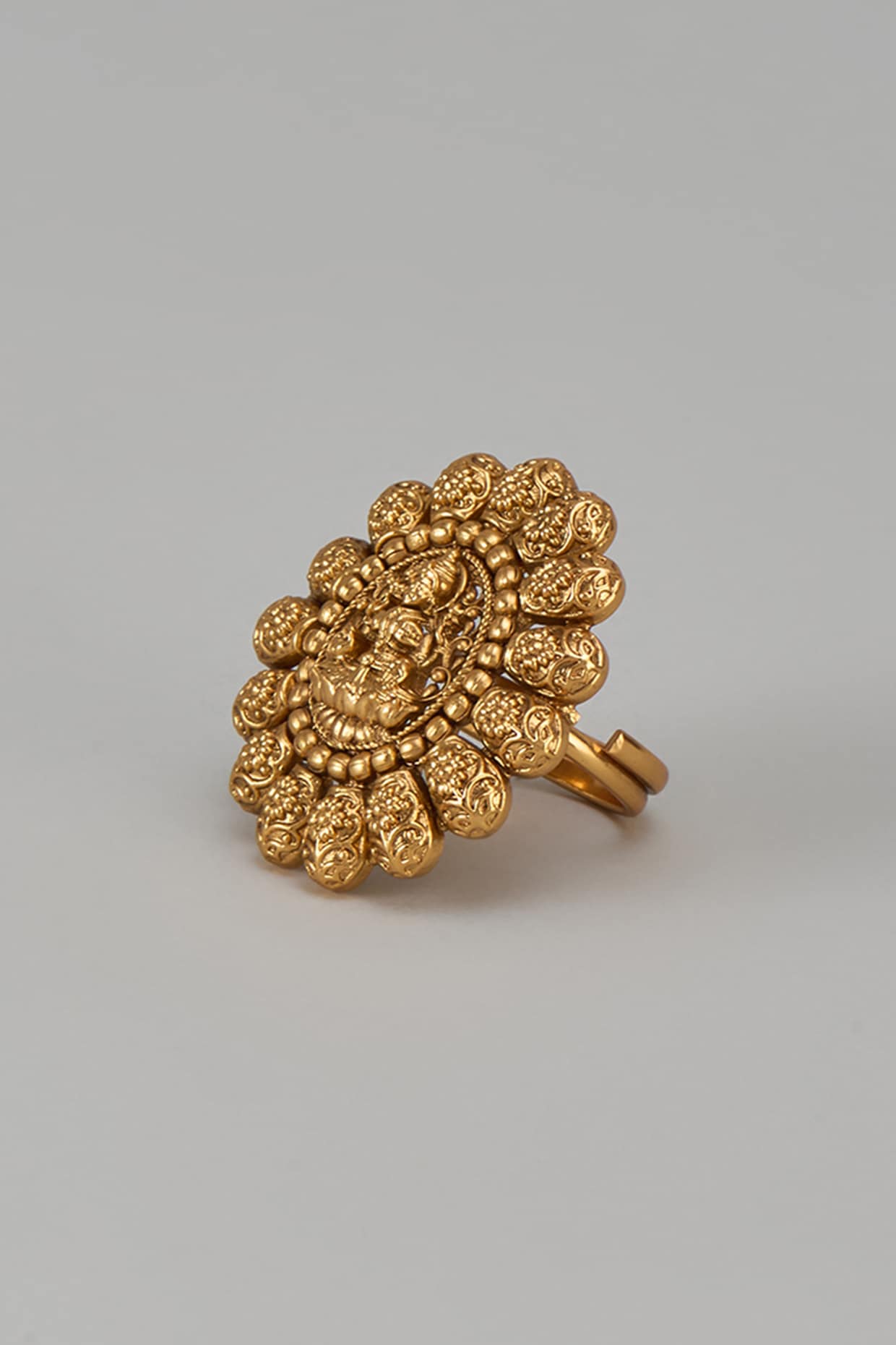 Gold Finish Kundan Polki & Navratna Temple Ring