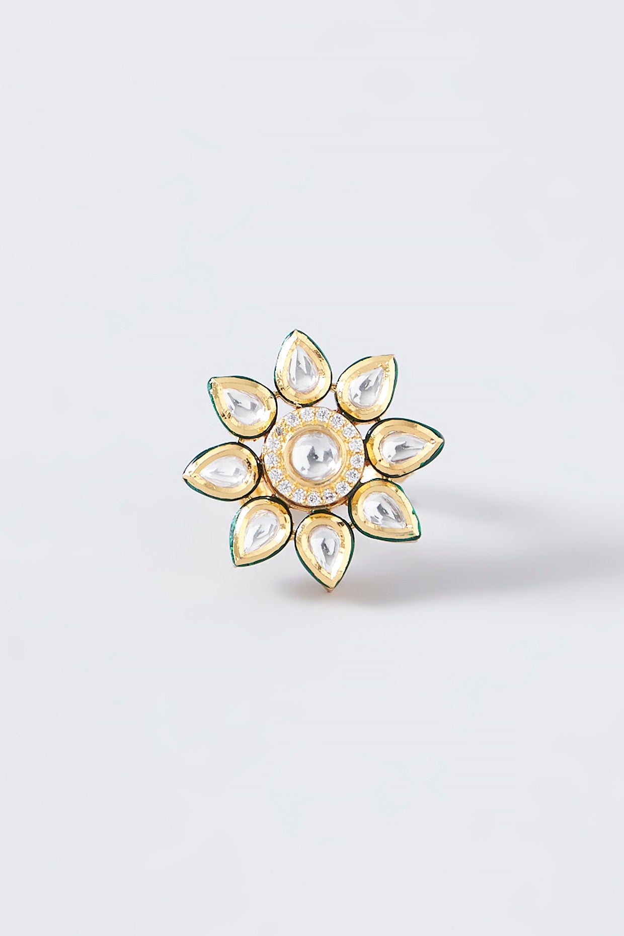 Gold Finish Kundan Polki Ring