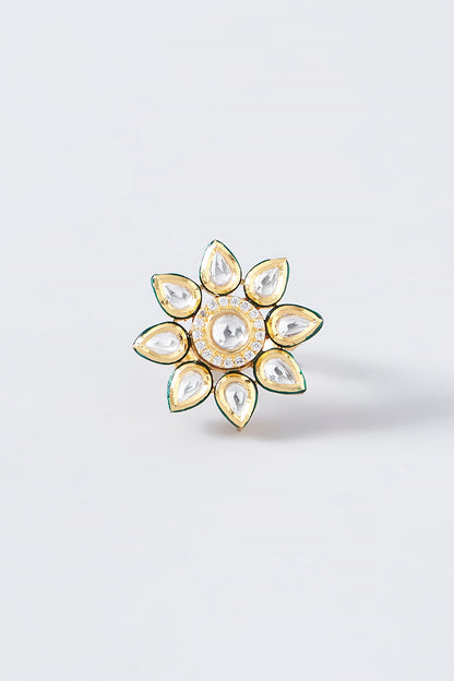 Gold Finish Kundan Polki Ring