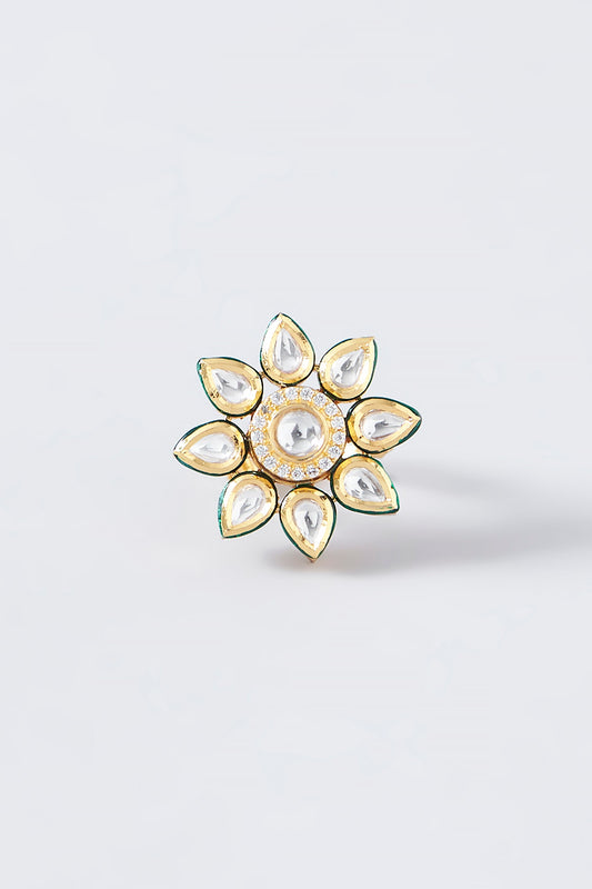 Gold Finish Kundan Polki Ring