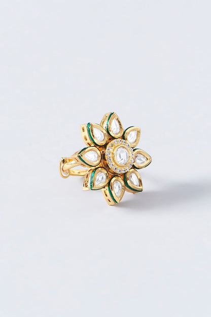 Gold Finish Kundan Polki Ring