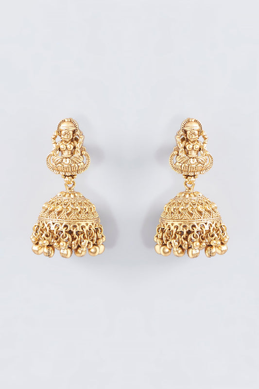 Gold Finish Kundan Polki Temple Jhumka Earrings