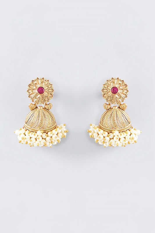 Gold Finish Kundan Polki Temple Dangler Earrings