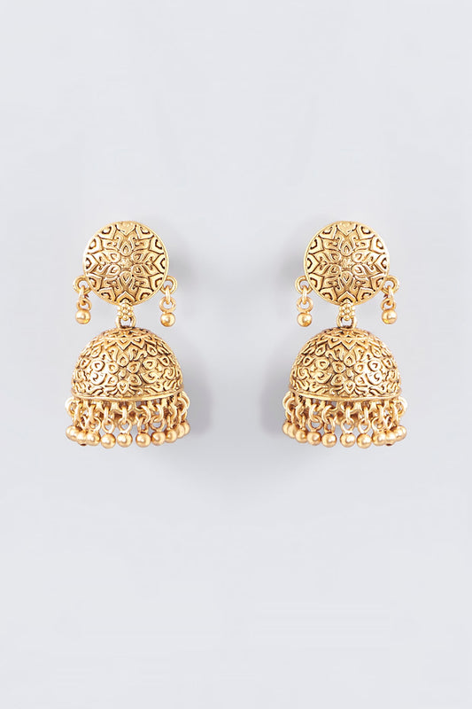 Gold Finish Kundan Polki Jhumka Earrings