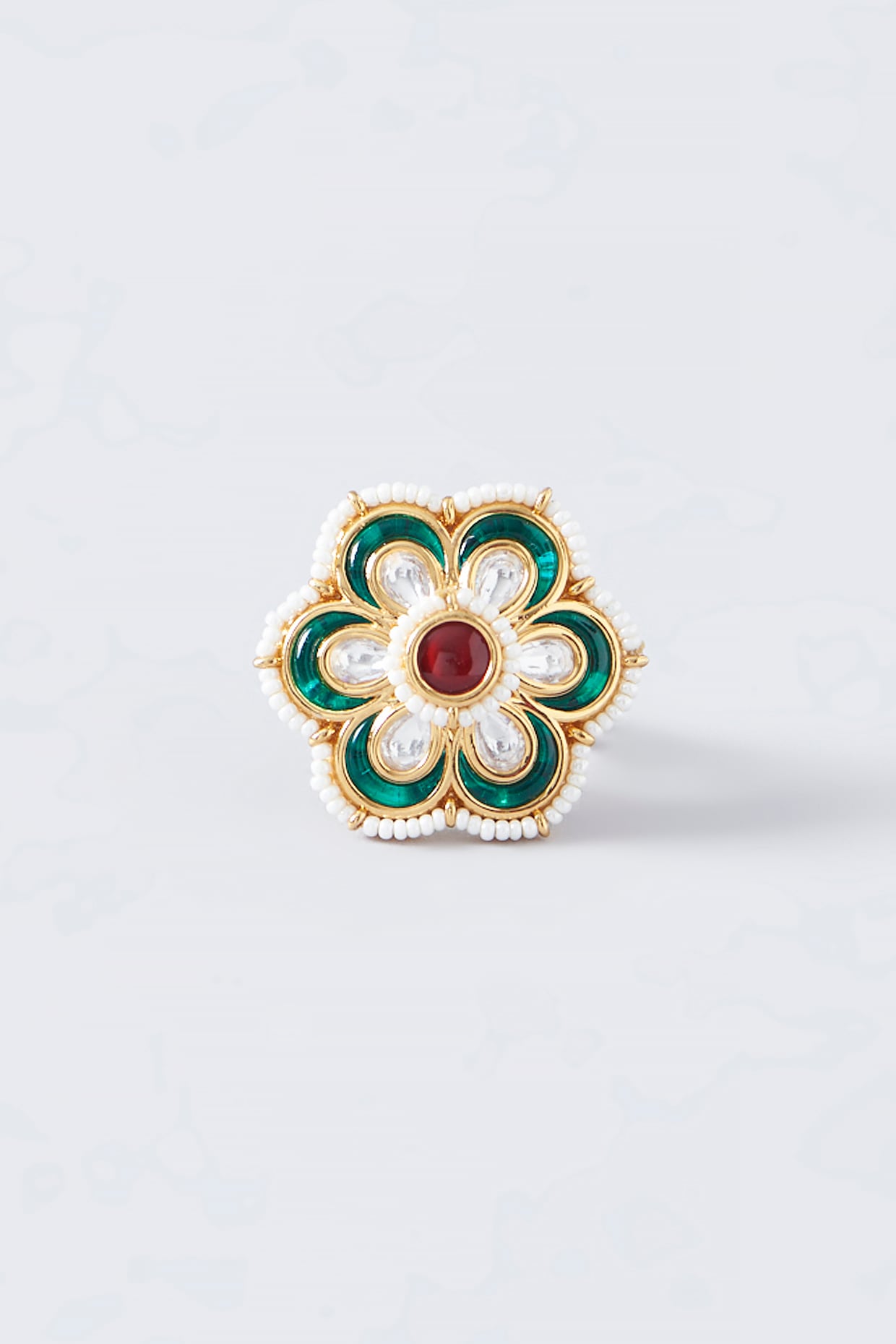 Gold Finish Kundan Polki & Pearl Ring
