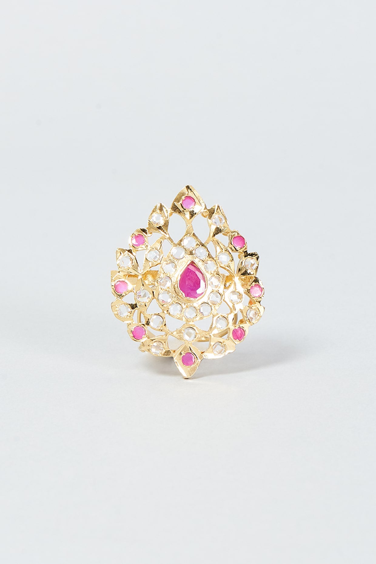 Gold Finish Kundan Polki & Ruby Ring