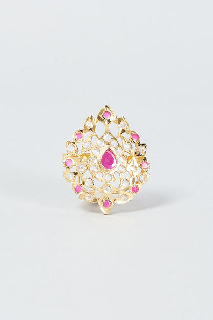 Gold Finish Kundan Polki & Ruby Ring