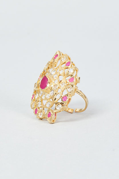 Gold Finish Kundan Polki & Ruby Ring