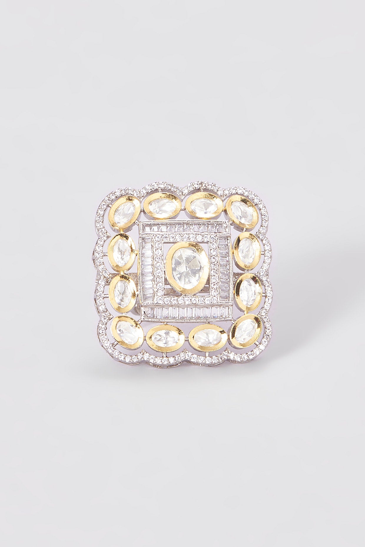Two Tone Finish Kundan Polki Ring