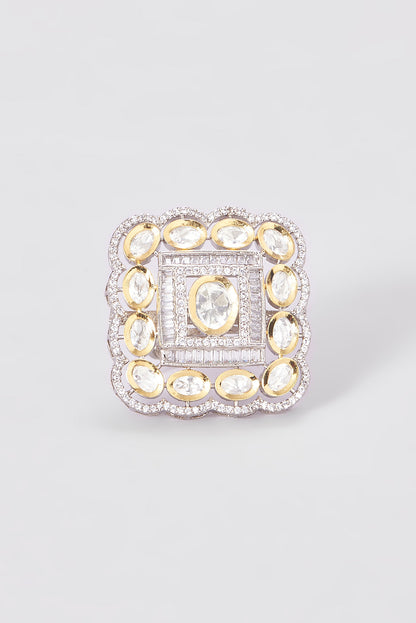 Two Tone Finish Kundan Polki Ring