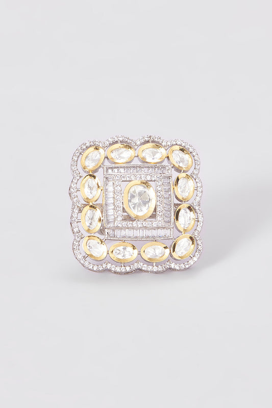 Two Tone Finish Kundan Polki Ring