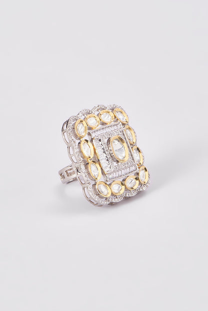 Two Tone Finish Kundan Polki Ring