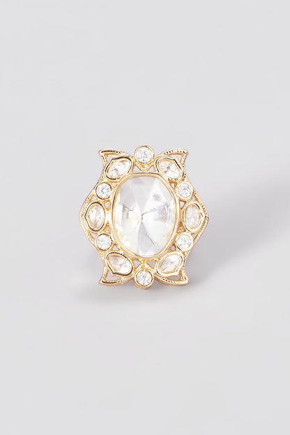 Gold Finish Kundan Polki Ring