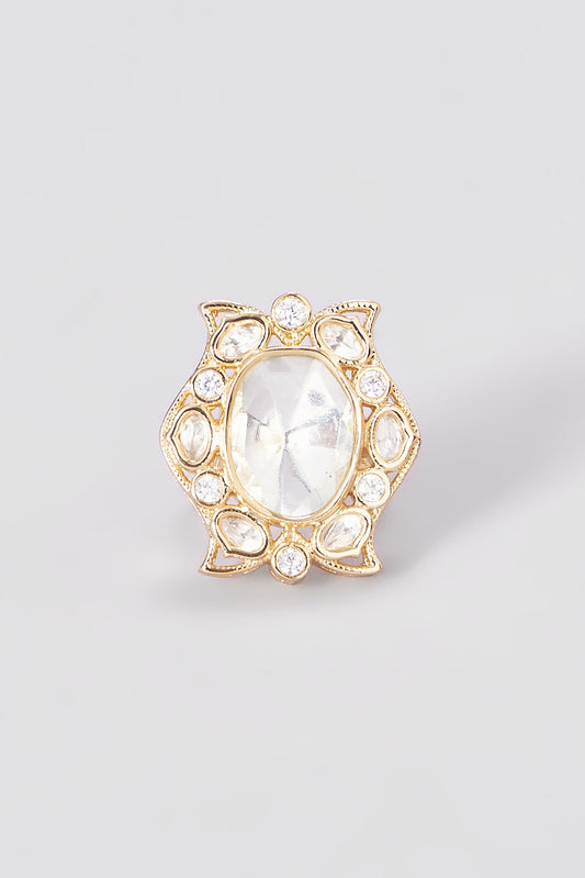 Gold Finish Kundan Polki Ring