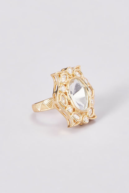 Gold Finish Kundan Polki Ring