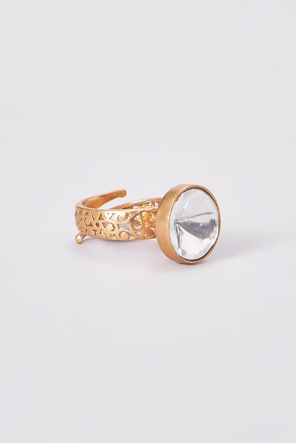 Gold Finish Kundan Polki Ring