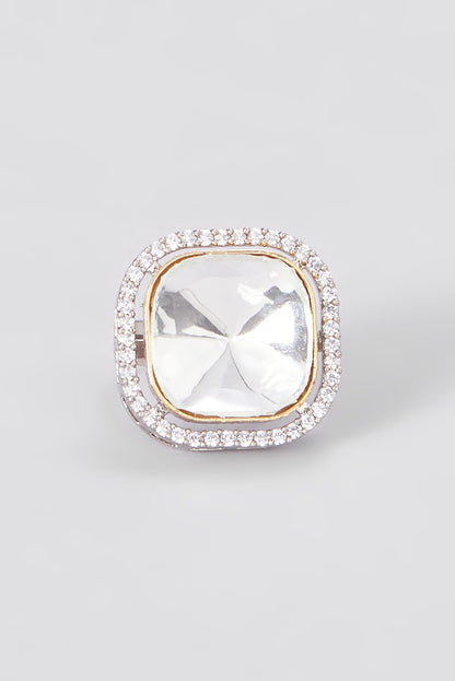 Gold Finish Kundan Polki Ring