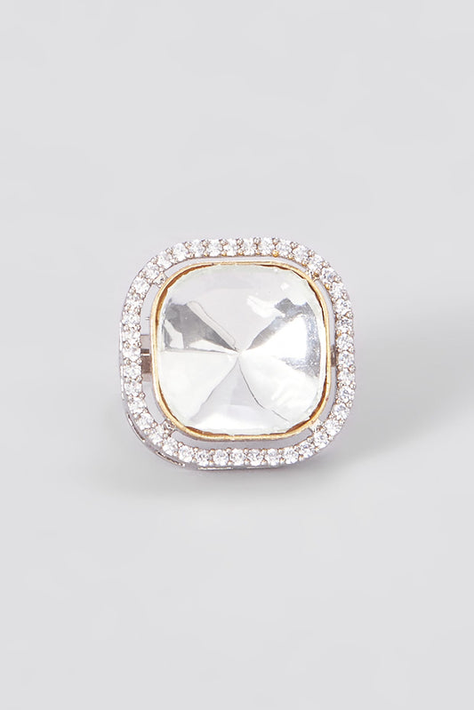 Gold Finish Kundan Polki Ring