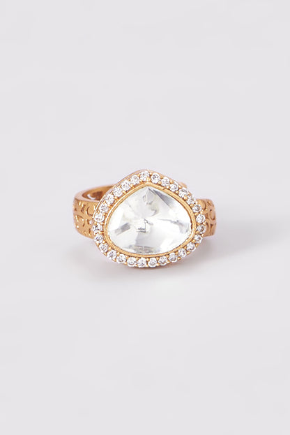 Gold Finish Kundan Polki Ring